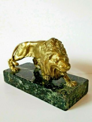 Vintage Gold Gilt Brass Lion On Marble Base Very Heavy 5.  75 "