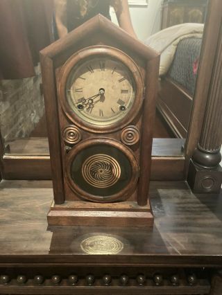 Antique E.  Ingraham Doric Mantel Shelf Clock 16 " Tall 19 Century