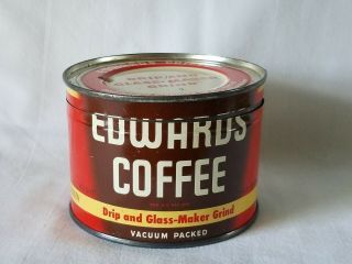 Vintage Edwards Coffee Can Key Wind One Half Pound Coffee Advertising Tin