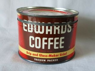 Vintage Edwards Coffee Can Key Wind One Half Pound Coffee Advertising Tin 2
