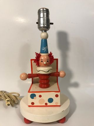 Vintage Wood Clown Lamp,  Jack In The Box Light,  50 