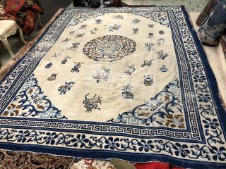 Auth: Mid 19th C Antique Ming Chinese Peking Rug Shabby Chic Architectural Nr