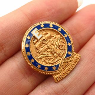 925 Sterling Silver Gold Plated Vintage Enamel Us Navy Award Pin Brooch