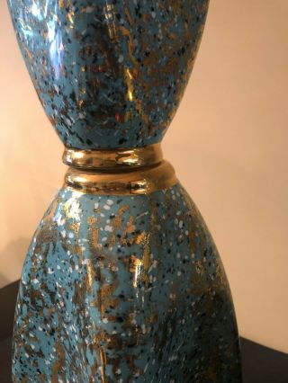 2 Vintage Mid - Century Modern Turquoise Blue Gold Table Lamps Atomic 3