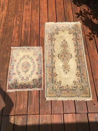Antique Vintage P Kirman Hand Knotted Rugs Pair