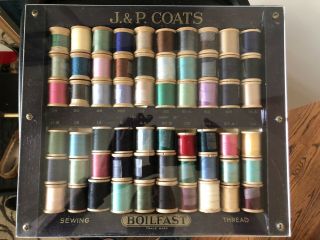 Vintage J.  P.  Coats Boilfast Sewing Thread Spool Display Case With 60 Spools