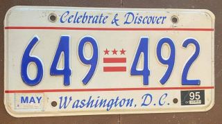 Washington Dc 1995 Celebrate & Discover License Plate Quality 649 - 492