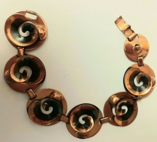 Vtg Modernist Copper & Silver Tone Linked Bracelet Signed Renoir