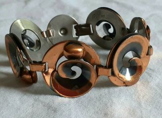 Vtg Modernist Copper & Silver tone linked bracelet signed Renoir 2