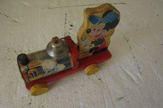 Vintage Mickey Mouse Disney Fisher Price Choo Choo Train Wooden Pull Toy 1940 