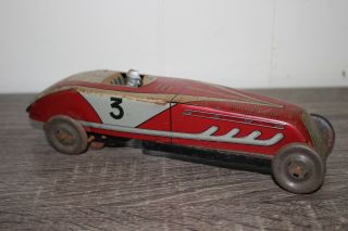 Antique France Memo Open Wheel Racer Tin Wind Up Toy