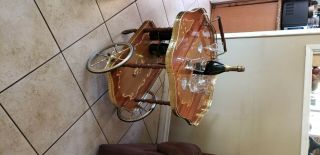 Vintage Italian Inlaid Laquered Wood Bar/tea Cart Antique