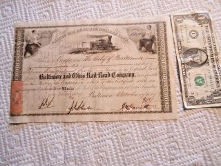 1867 City Of Baltimore 1140 Shares B&o Railroad Stock Certificate W Rev.  Stamps