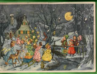 Vintage C.  1960 Advent Countdown To Christmas Calendar Glitter 8 " X 11 "