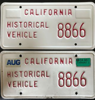 Old California Historical Vehicle License Plate Matching Pair