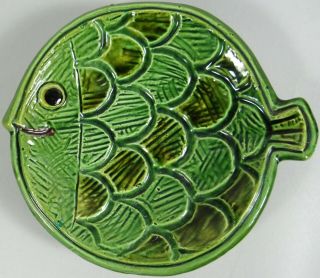 Anthropomorphic Fish Dish Wall Decor Retro Vtg 1960s Ceramic Pottery Green 6x5