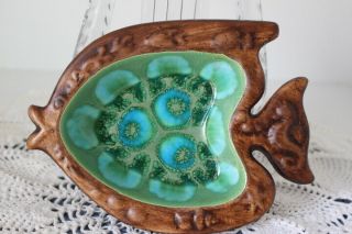 Vintage 1960s Treasure Craft Mid - Century Fish Bowl Dish Glazed Ceramic Turquoise