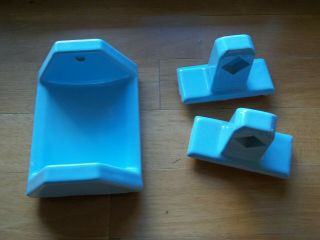 Vintage Bathroom Blue Ceramic Porcelain Towel Bar And Toilet Paper Holders Retro