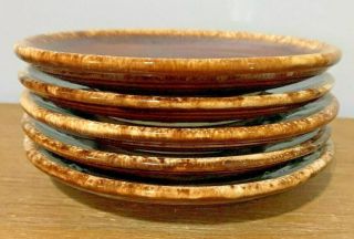 Vintage set of 5 Hull Pottery brown drip glaze 7 - inch bread dessert salad plates 2