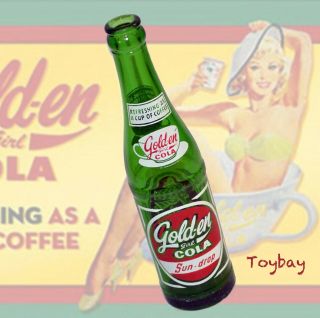 Vintage 1959 Sun - Drop Golden Girl Cola Soda Pop Bottle Green 9 Oz Gold - En Girl