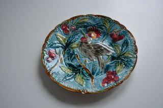 Rare Antique French Majolica bird and cherry Plate 2