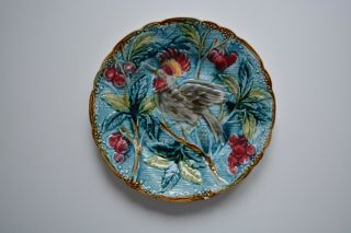 Rare Antique French Majolica bird and cherry Plate 3