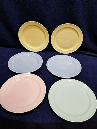 6 Vintage Taylor Smith Taylor Luray Pastels Lunch Plates Green,  Pink,  Blue,  Yellow