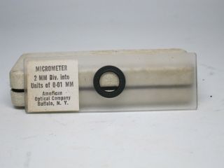 Vintage American Optical Ao Microscope Stage Micrometer 2mm Divided Into 0.  01mm