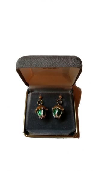 Vintage 14k Yellow Gold Earrings With Stones And Enameling.