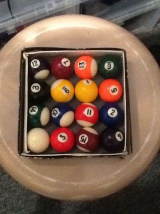 Vintage Mini Pool Balls Complete Set 1 - 15 Solid Stripes Cue Ball