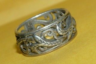 Vtg Designer Signed Sterling Silver " 925 " Ornate Art Nouveau Band Ring Size 7