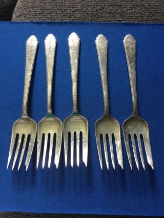 Set Of 5 Sterling Silver 6” Forks Treasure Pat 1921 Mono Sk