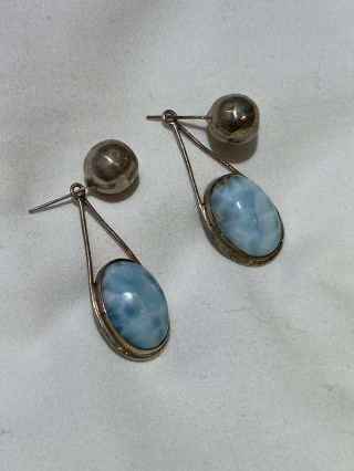 Vintage Sterling Silver 925 Dangle Earrings With Turquoise
