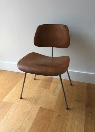 Vintage Eames Molded Plywood Chair Walnut With Chrome Base,  Mcm