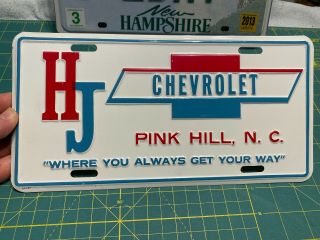Hj Chevrolet Pink Hill North Carolina Dealer Booster License Plate Usa - 1 Chevy