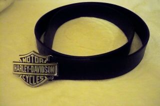 Harley Davidson Chrome Bar & Shield Logo Belt Buckle &leather Belt - Black - Size 44
