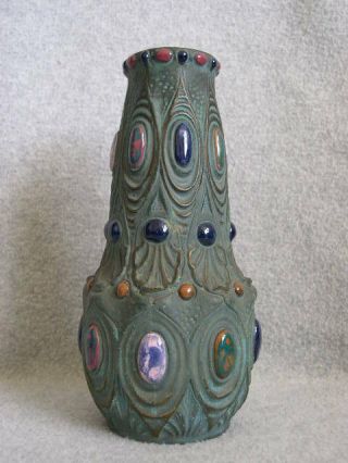 Antique Art Nouveau Austria Amphora Jeweled Art Pottery Vase 10 " Marked