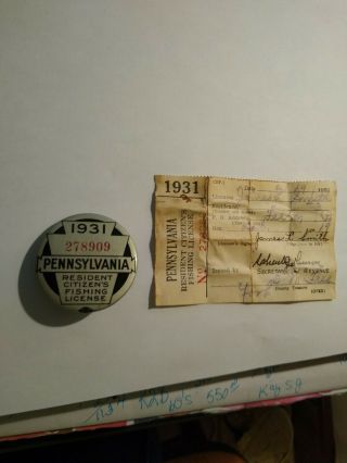 1931 Pennsylvania Resident Citizen Fishing License With Papers