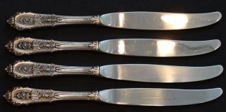 4 Vintage Wallace Sterling Silver Rose Point Flatware Dinner Place Knives Knife