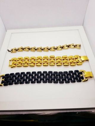 3 Vintage Bracelets,  1 Crown Trifari Gold Tone 6 1/2 " And 2 Napier Bracelets 7 ".