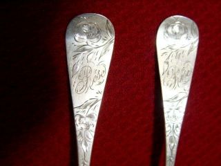 2 Real Antique H&s Sterling Serving Spoons 8 1/2 " Hand Etched,  S J Child 1890