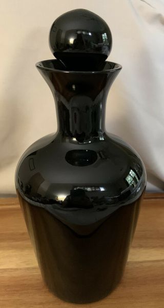 Vintage Black Glass 10 1/2 " Decanter With Stopper