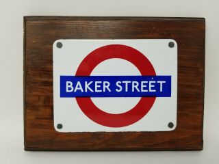 Vintage Mounted Enamel Metal Baker Street Tube Sign London 7.  5 " X 5.  5 "