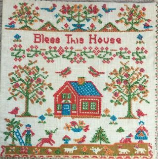 Bless This House Vintage Cross Stitch Completed