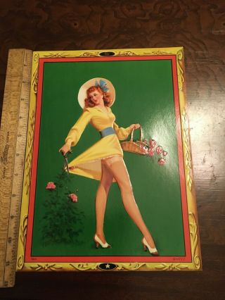 Vintage 1950’s Embossed Full Color Pin - Up Sexy Lady