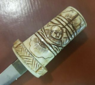 Antique Japanese Knife Tanto Style Carved Bone 3