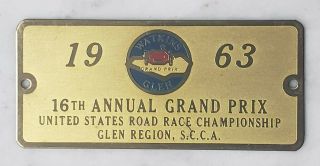 1963 Watkins Glen Grand Prix Race Dash Plaque Scca Sports Car Club America