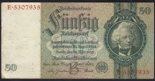 1933 50 Reichsmark Germany Vintage Nazi Money Banknote Third Reich Currency Xf