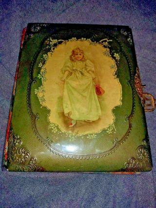 Antique Victorian Photo Album With Clasp - Girl On Front 19th Century