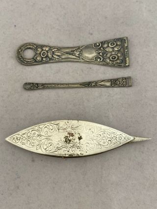 Vintage Etched Gersilver Tatting Shuttle From Germany With Sterling Bodkin